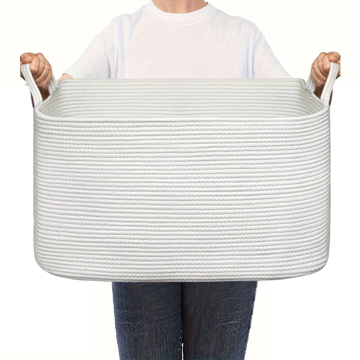 Laundry Basket, Woven Storage Baskets for Organizing, Cube Cotton rope baskets for shelves, Magazine & Newspaper Baskets