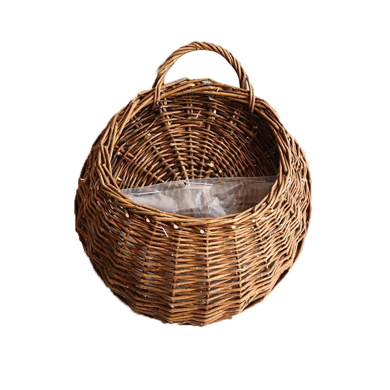 Hand Made Wicker Rattan Flower Planter Wall Hanging Wicker Rattam Basket Garden Vine Pot Plants Holder Wall Planter Home Decor
