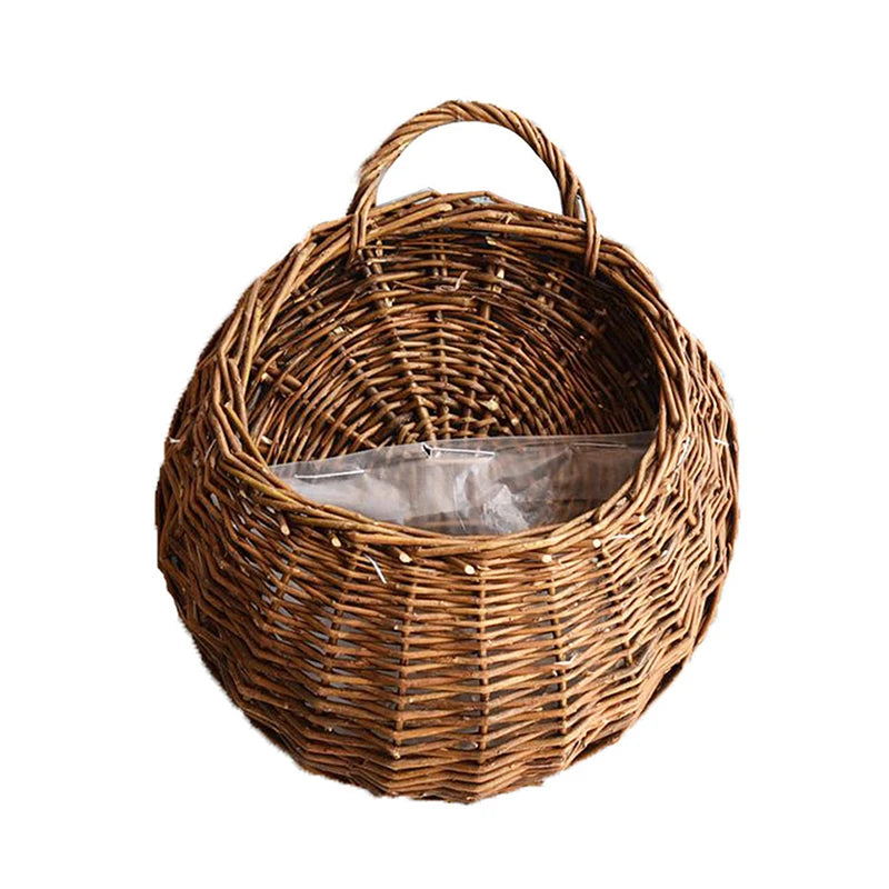 Hand Made Wicker Rattan Flower Planter Wall Hanging Wicker Rattam Basket Garden Vine Pot Plants Holder Wall Planter Home Decor