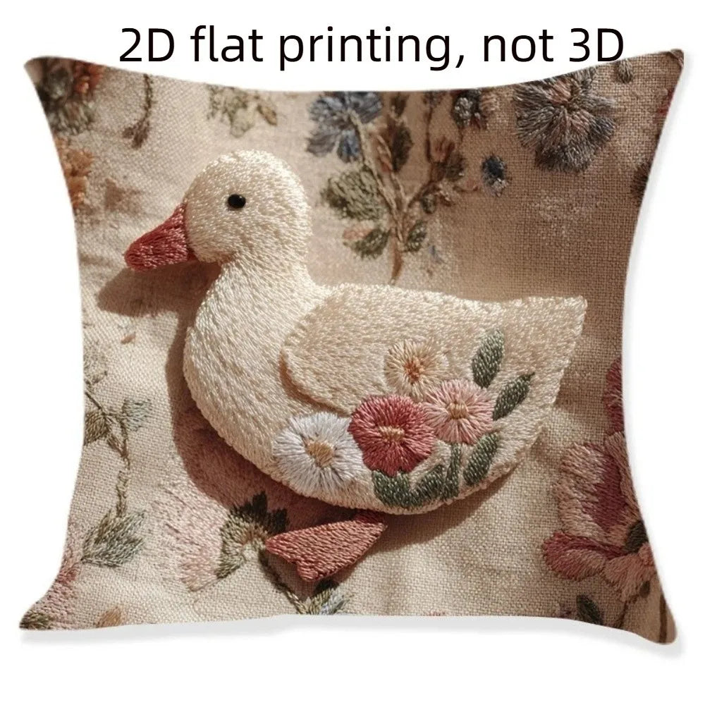 Cartoon Easter Pillow Cover 2D Flat Easter Theme Throw Pillow Cover Animal Print Skin Friendly Bunny Cushion Cover Bedroom