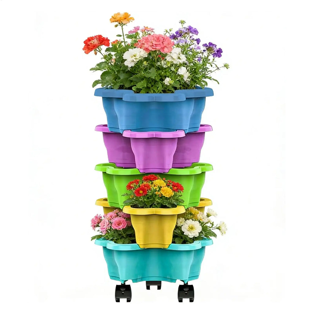 Stackable Strawberry Planter 4/5 Tier Vertical Garden Tower Vegetable Flower Pot with Drainage Holes for Garden Balcony Patio