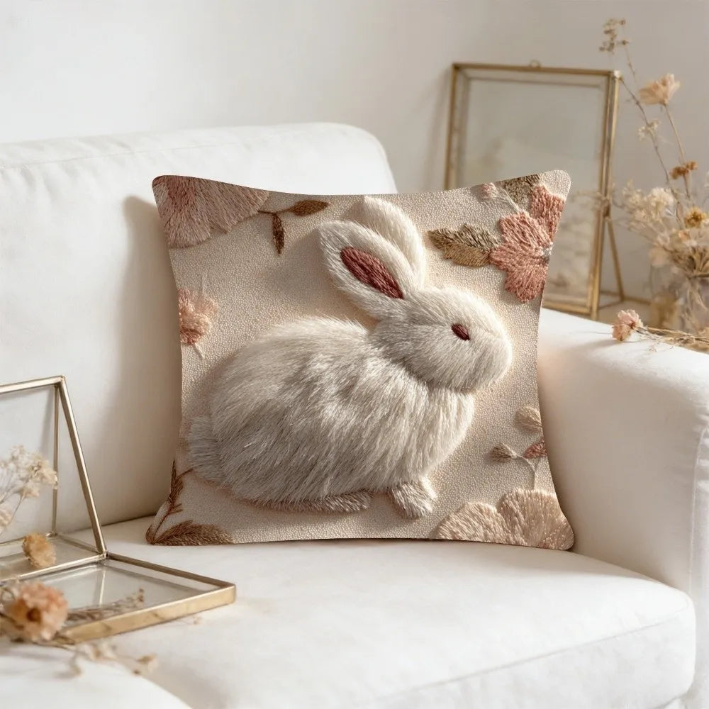 Cartoon Easter Pillow Cover 2D Flat Easter Theme Throw Pillow Cover Animal Print Skin Friendly Bunny Cushion Cover Bedroom