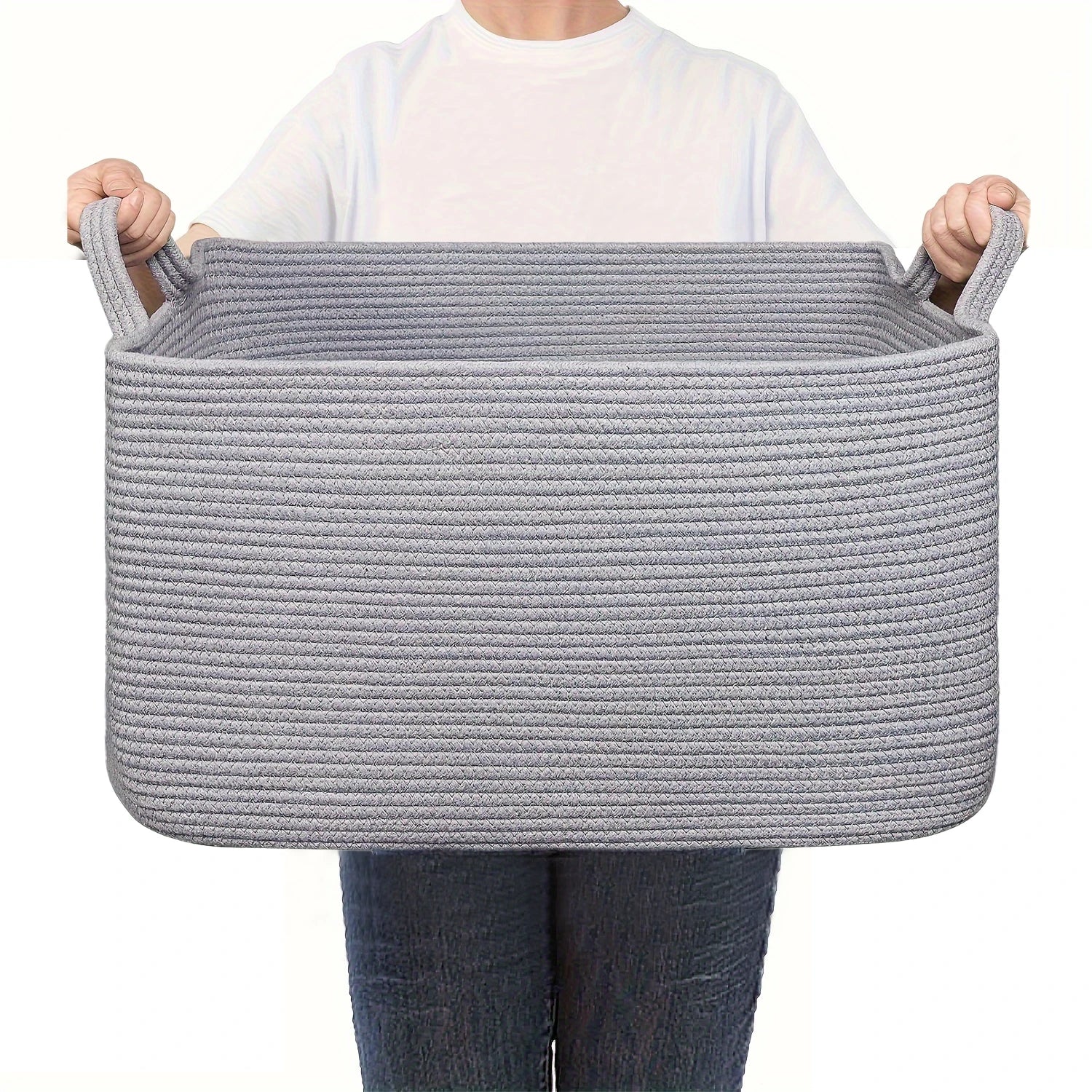 Laundry Basket, Woven Storage Baskets for Organizing, Cube Cotton rope baskets for shelves, Magazine & Newspaper Baskets