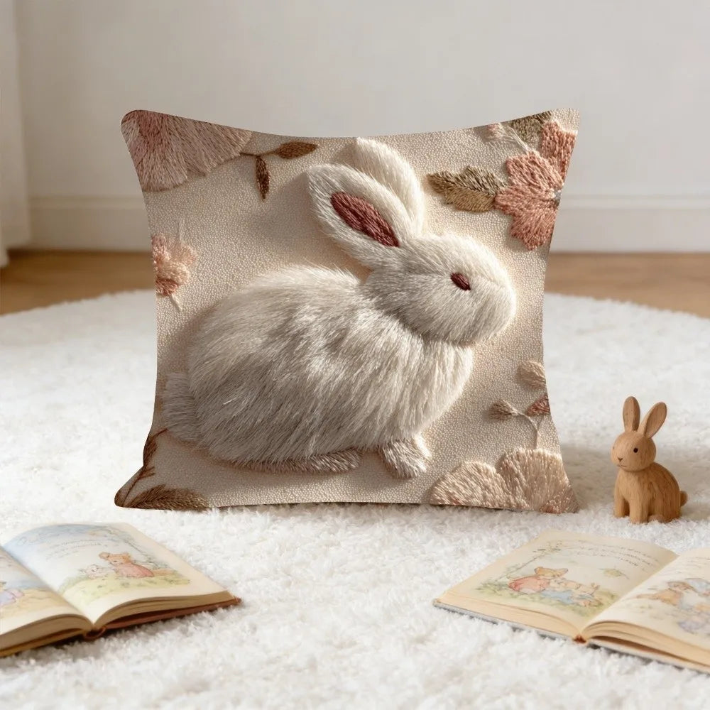 Cartoon Easter Pillow Cover 2D Flat Easter Theme Throw Pillow Cover Animal Print Skin Friendly Bunny Cushion Cover Bedroom