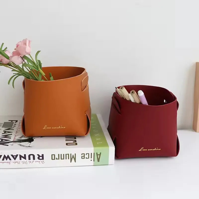 Storage Box Creative PU Leather Desktop Decorate Jewelry Keys Display Tray Makeup Organizer Container Books Plants Holder Nordic