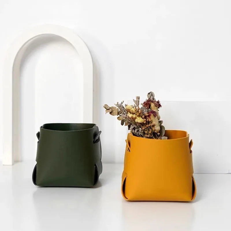 Storage Box Creative PU Leather Desktop Decorate Jewelry Keys Display Tray Makeup Organizer Container Books Plants Holder Nordic
