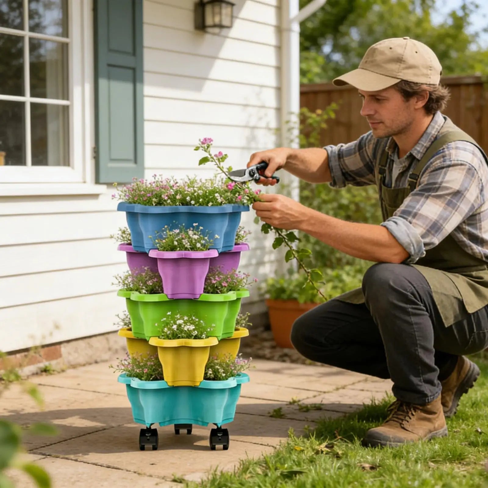 Stackable Strawberry Planter 4/5 Tier Vertical Garden Tower Vegetable Flower Pot with Drainage Holes for Garden Balcony Patio