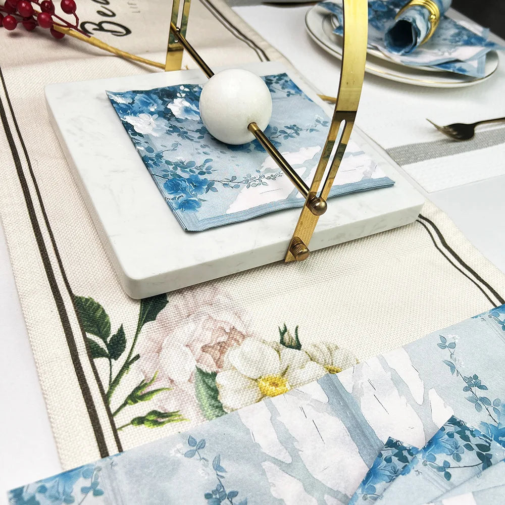 20 pieces per pack of French retro blue country print napkin placemats are suitable for various party occasions, weddings, birth