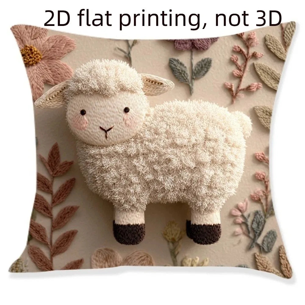 Cartoon Easter Pillow Cover 2D Flat Easter Theme Throw Pillow Cover Animal Print Skin Friendly Bunny Cushion Cover Bedroom