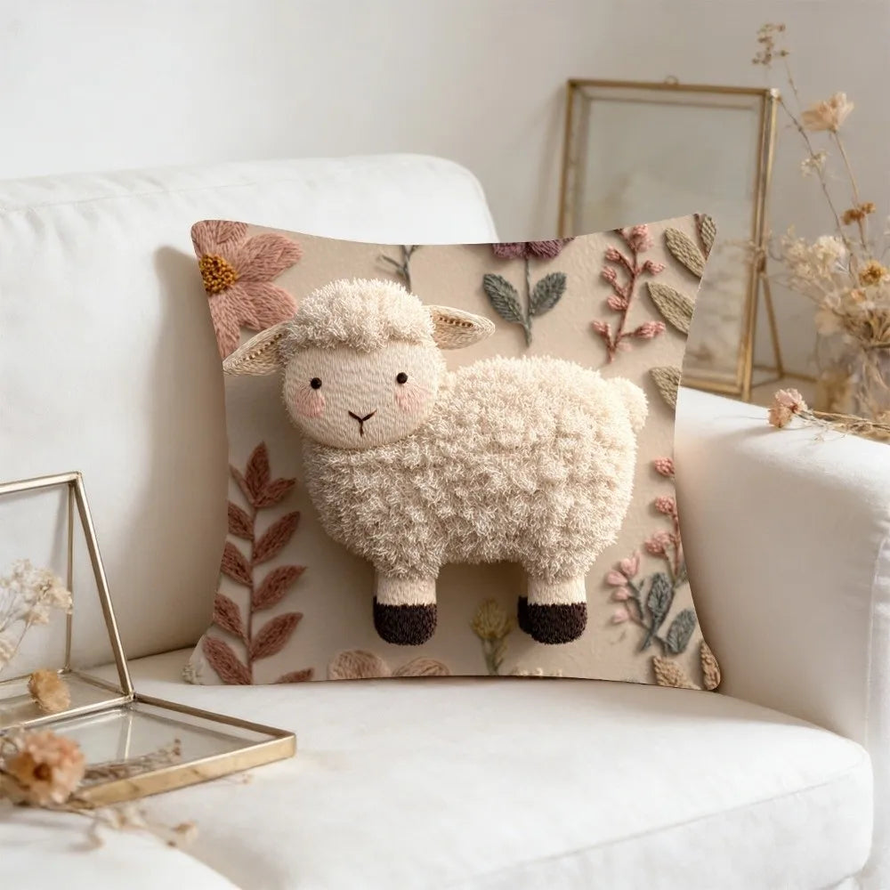 Cartoon Easter Pillow Cover 2D Flat Easter Theme Throw Pillow Cover Animal Print Skin Friendly Bunny Cushion Cover Bedroom