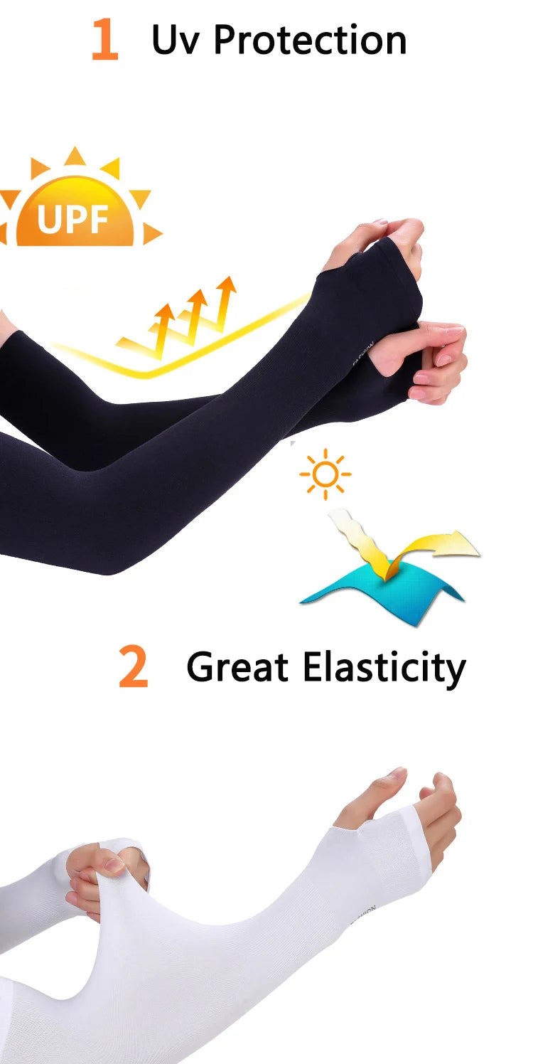 UV Solar Arm Sleeves Woman Men Cycling Fingerless Gloves Cool Muff Summer Ice Silk Elastic Arm Cover Driving Anti-Sunburn Sleeve