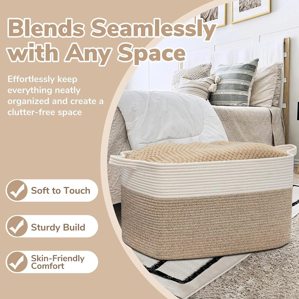 Laundry Basket, Woven Storage Baskets for Organizing, Cube Cotton rope baskets for shelves, Magazine & Newspaper Baskets