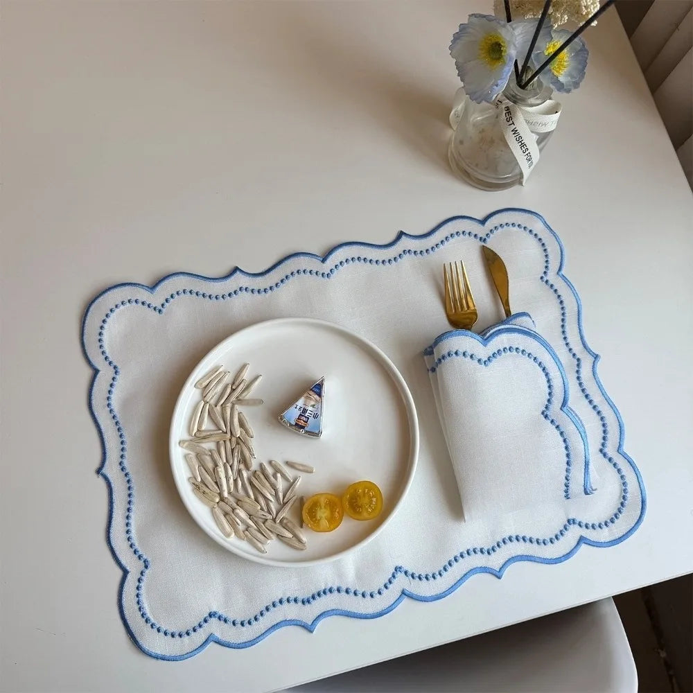 New Vintage Placemat Napkins Embroidered Fabric Imitation Cotton Linen Decorative Table Mat Washable French Lace Table Place Mat