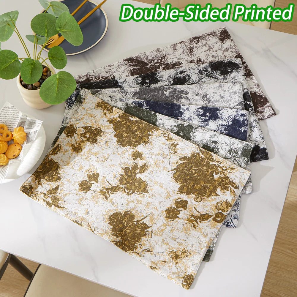 Nordic Jacquard Decoration Placemats Double-Sided Printed Floral Pattern Cutlery Mats Home Decor Dining Table Coffee Table Mats