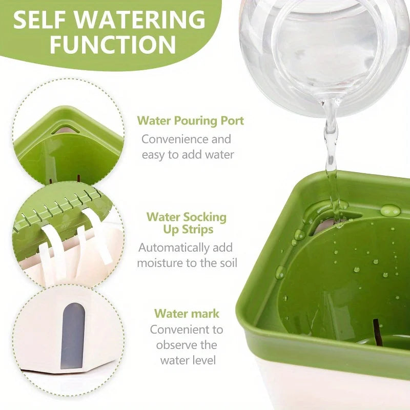 Self-Watering Windowsill Planter Kit: Modern Plastic Herb Garden Set with Visible Water Level Indicator - Suitable for Indoor