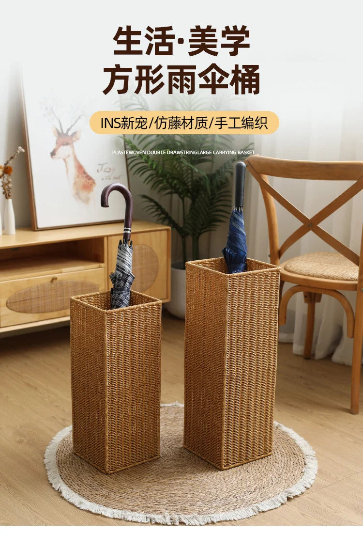Umbrella Stand with Drip Tray, Small Square Rain Holder, Long Handle Umbrella Organizer, Home Hallway Storage Rack