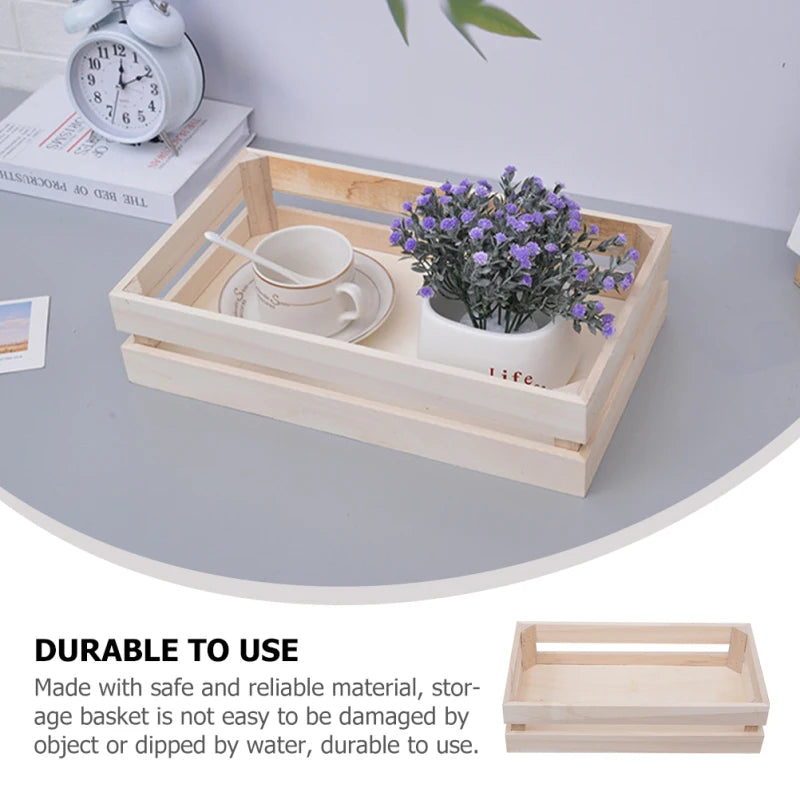 Small Storage Containers Basket Baskets Wooden Organizer Rectangle Office Crates Hamper Rectangle Wooden Storage Basket For Home