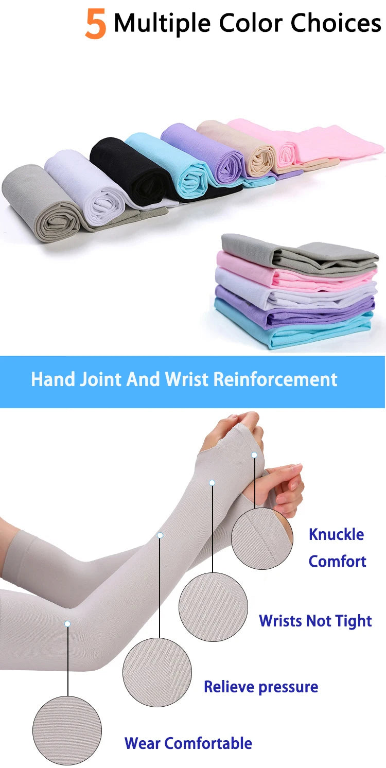 UV Solar Arm Sleeves Woman Men Cycling Fingerless Gloves Cool Muff Summer Ice Silk Elastic Arm Cover Driving Anti-Sunburn Sleeve