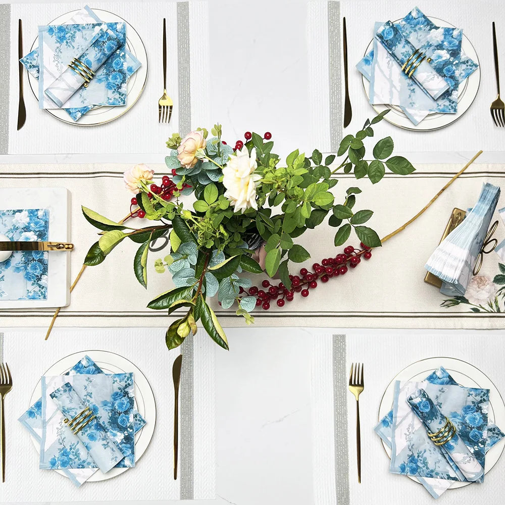 20 pieces per pack of French retro blue country print napkin placemats are suitable for various party occasions, weddings, birth