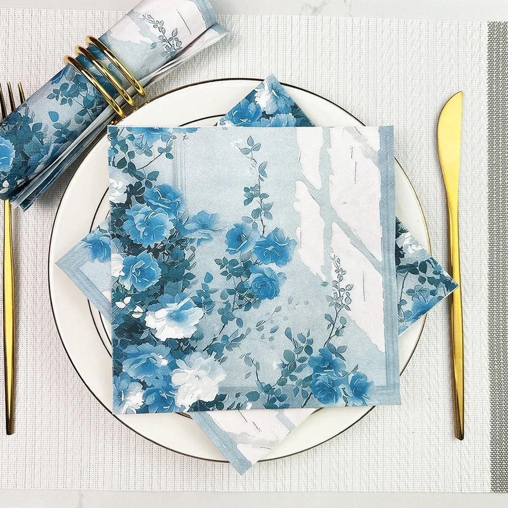 20 pieces per pack of French retro blue country print napkin placemats are suitable for various party occasions, weddings, birth