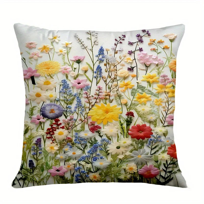 4pcs Colorful Floral Garden Pillow Covers Velvet Polyester Cushion Cases Spring Wildflower Decorative Throw Pillows Home Decor
