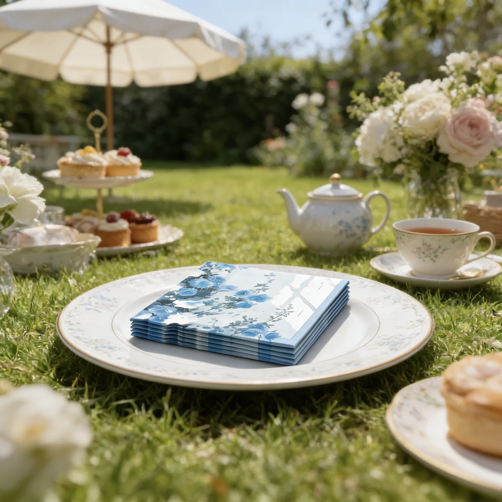 20 pieces per pack of French retro blue country print napkin placemats are suitable for various party occasions, weddings, birth