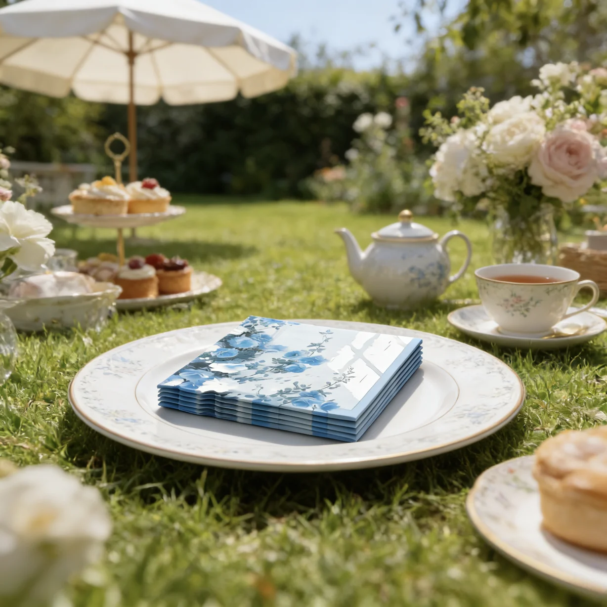 20 pieces per pack of French retro blue country print napkin placemats are suitable for various party occasions, weddings, birth