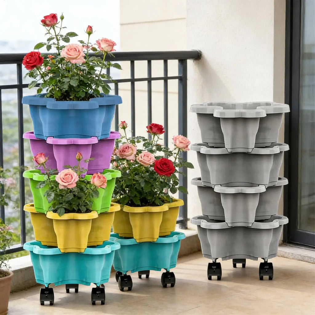 Stackable Strawberry Planter 4/5 Tier Vertical Garden Tower Vegetable Flower Pot with Drainage Holes for Garden Balcony Patio