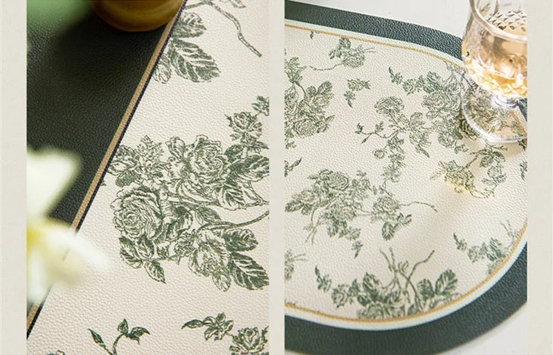 French Leather Placemats for Dining Table,Non-Slip Place Mats,Home Kitchen,Waterproof,Heat Resistant,Insulation Protector,Green