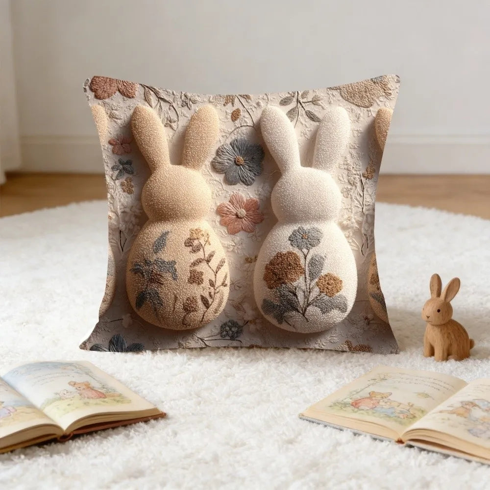 Cartoon Easter Pillow Cover 2D Flat Easter Theme Throw Pillow Cover Animal Print Skin Friendly Bunny Cushion Cover Bedroom