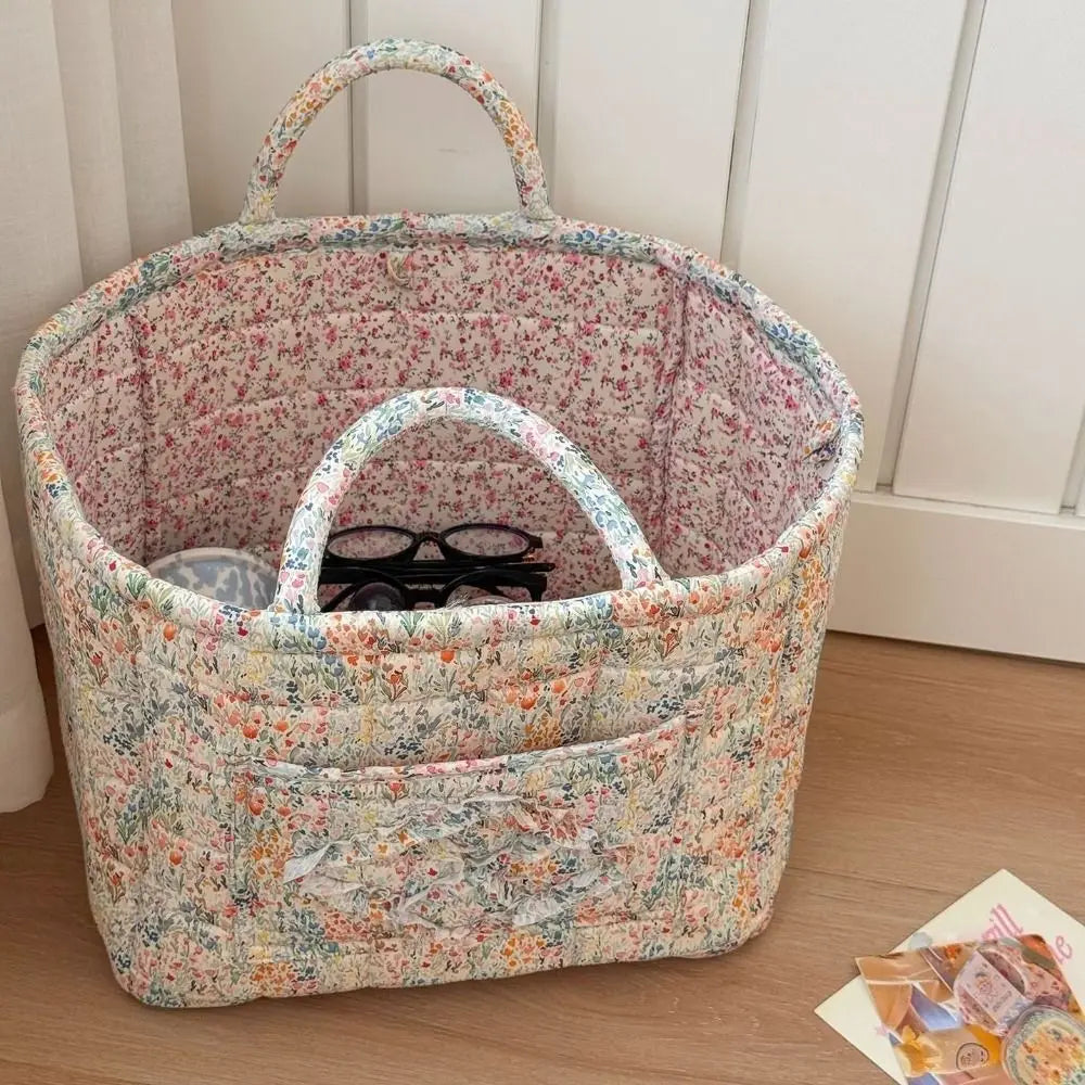 Pastoral Style Fabric Storage Baskets Large Capacity INS Foldable Laundry Hampers Stackable Organizing Frame Storage Bin
