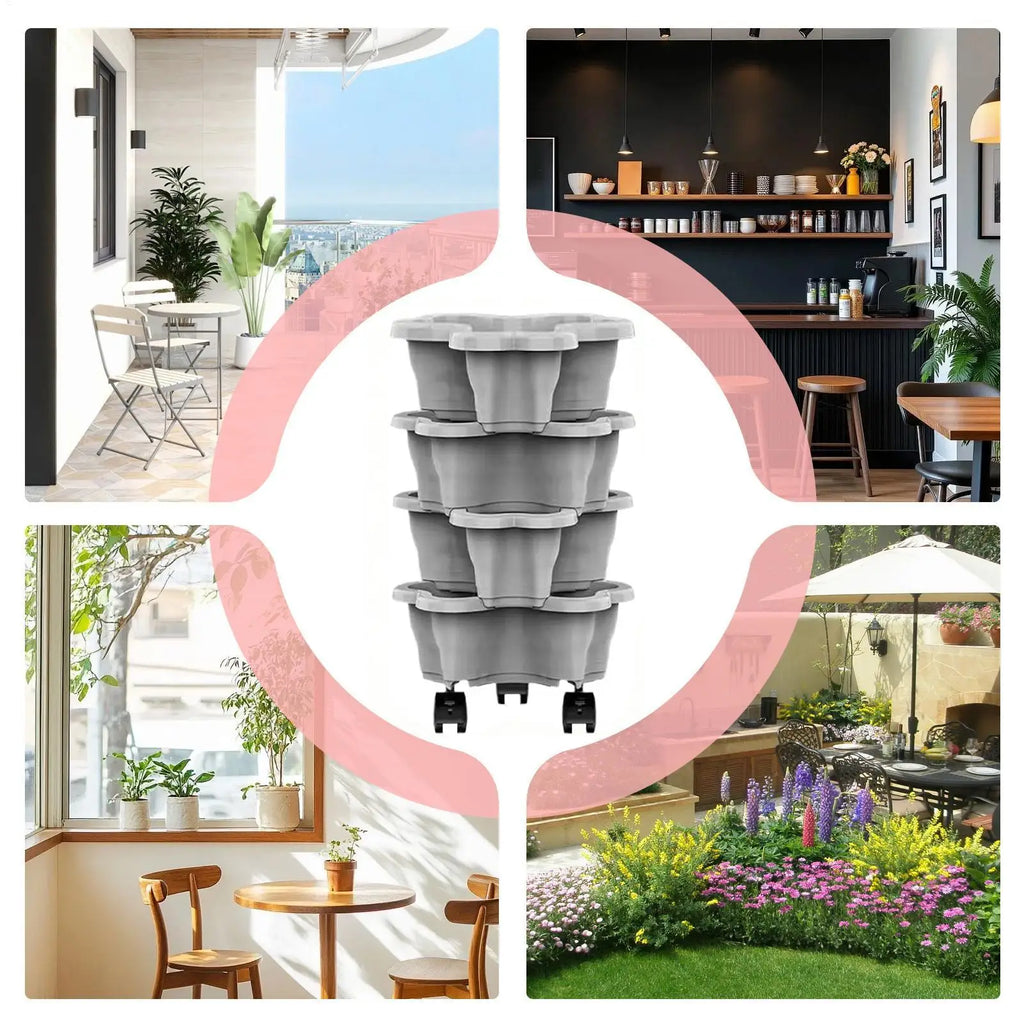Stackable Strawberry Planter 4/5 Tier Vertical Garden Tower Vegetable Flower Pot with Drainage Holes for Garden Balcony Patio