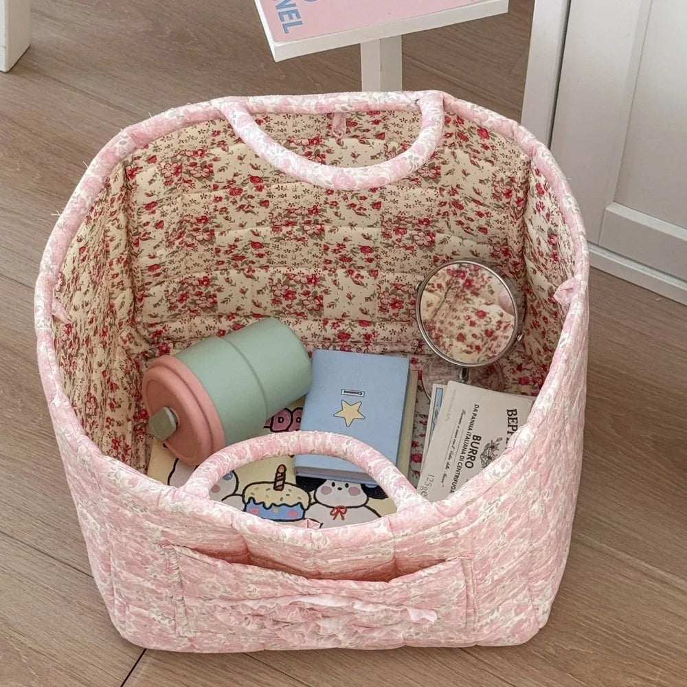 Pastoral Style Fabric Storage Baskets Large Capacity INS Foldable Laundry Hampers Stackable Organizing Frame Storage Bin