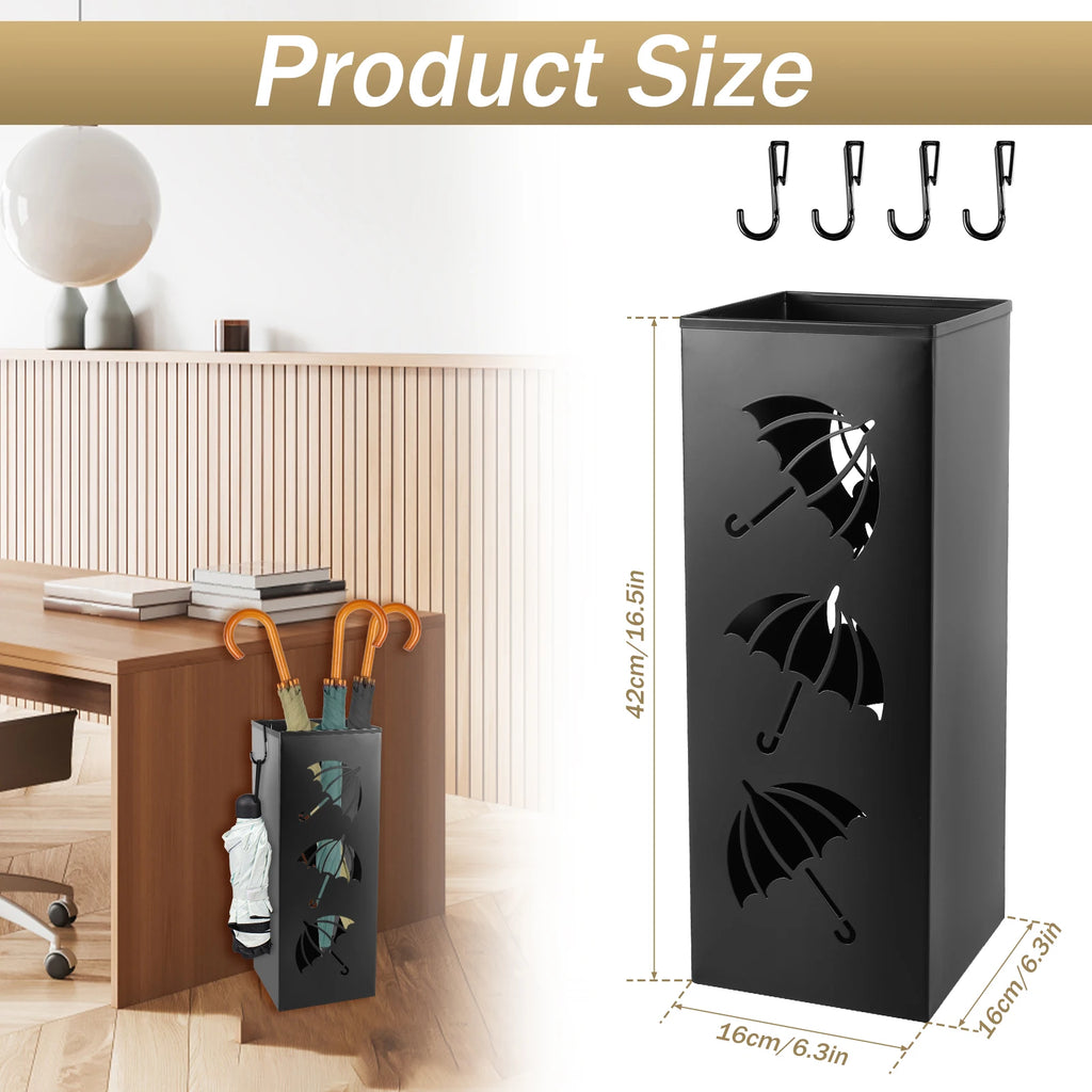 New Umbrella Holder Metal Hollow Out Stand Storage Bucket Freestanding Round Bin Waterproof Walking Sticks Rack