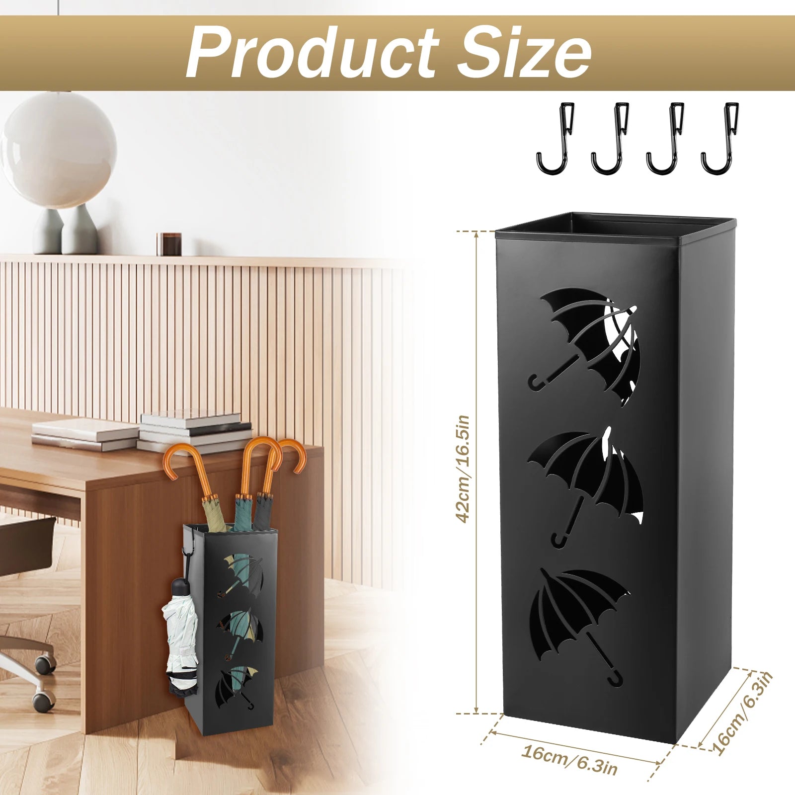 New Umbrella Holder Metal Hollow Out Stand Storage Bucket Freestanding Round Bin Waterproof Walking Sticks Rack