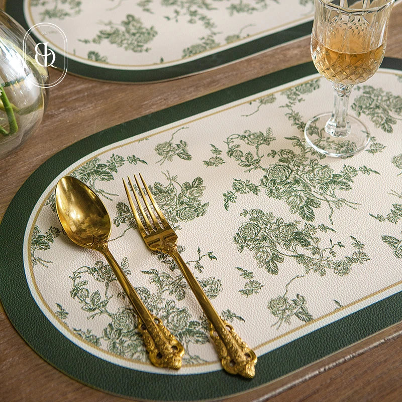 French Leather Placemats for Dining Table,Non-Slip Place Mats,Home Kitchen,Waterproof,Heat Resistant,Insulation Protector,Green