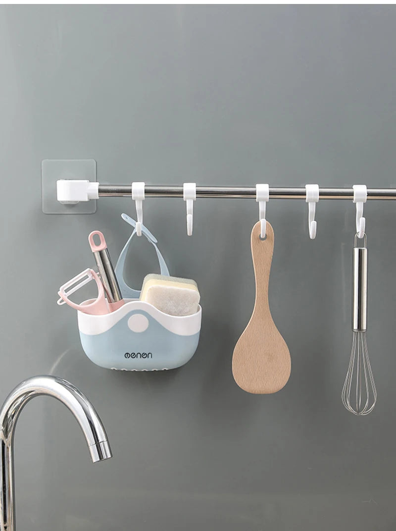 Home Storage Drain Basket Kitchen Sink Holder Sponge Basket Storage Adjustable Soap Shelf Hanging Drain Basket Faucet Shelf