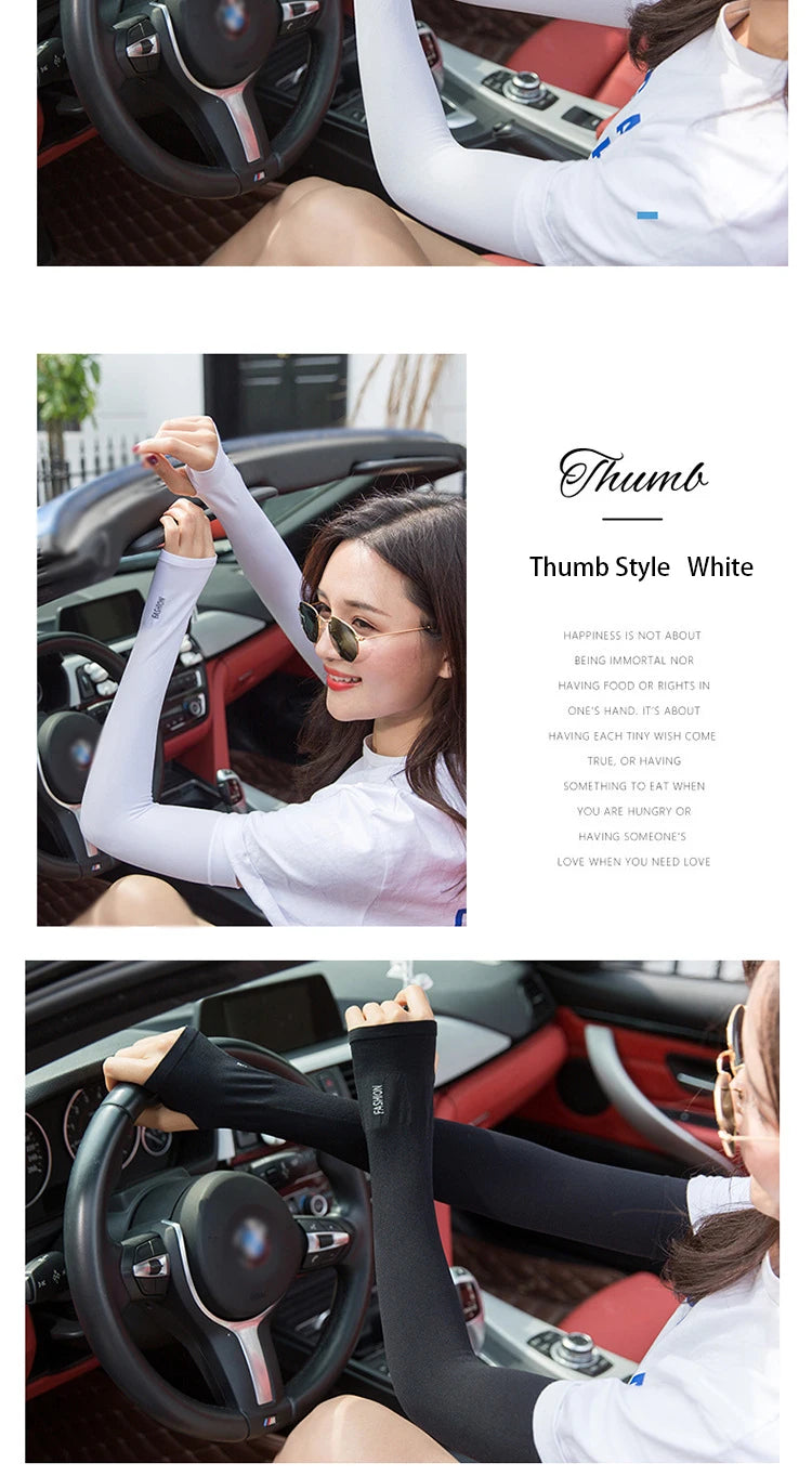 UV Solar Arm Sleeves Woman Men Cycling Fingerless Gloves Cool Muff Summer Ice Silk Elastic Arm Cover Driving Anti-Sunburn Sleeve