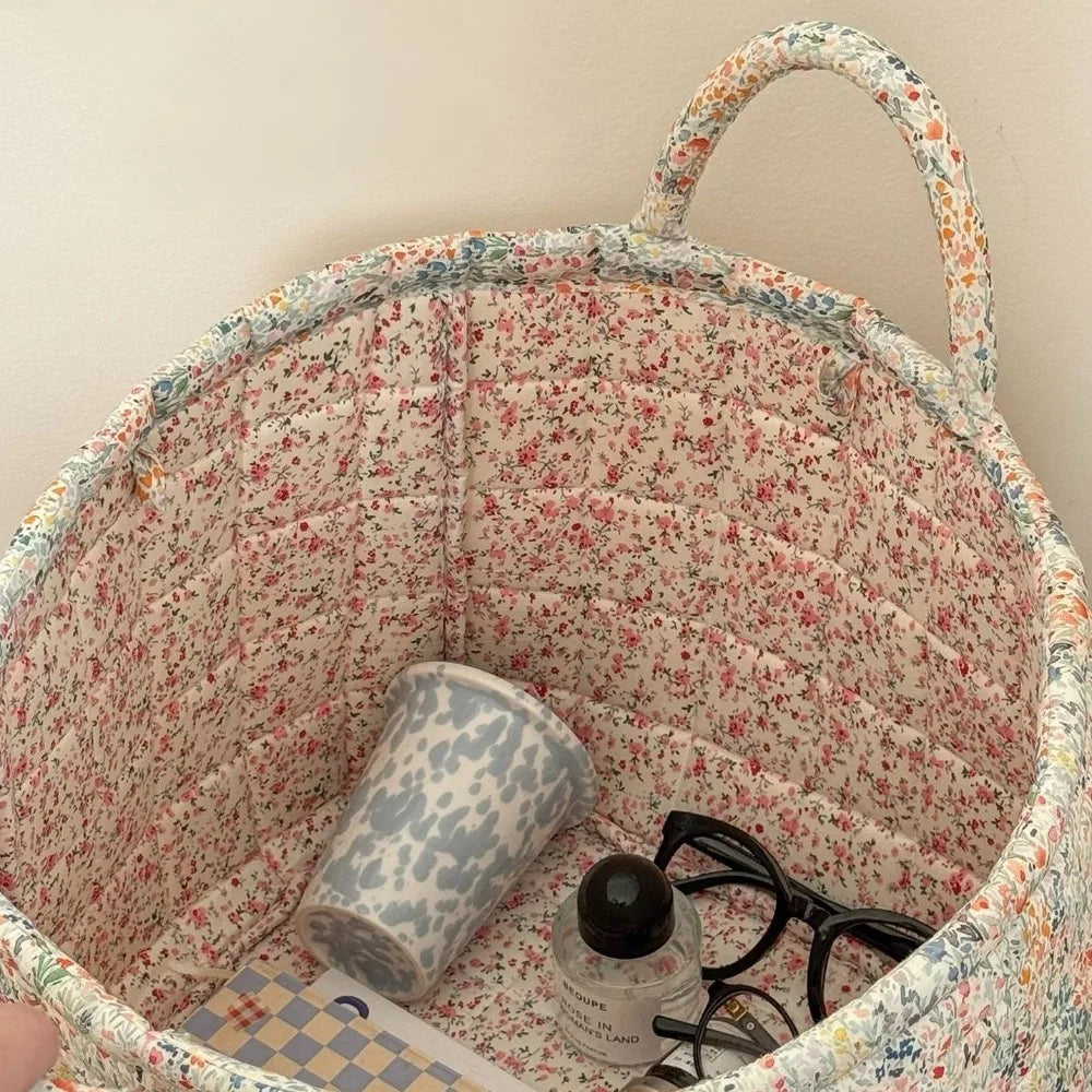 Pastoral Style Fabric Storage Baskets Large Capacity INS Foldable Laundry Hampers Stackable Organizing Frame Storage Bin