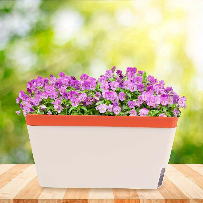Self-Watering Windowsill Planter Kit: Modern Plastic Herb Garden Set with Visible Water Level Indicator - Suitable for Indoor