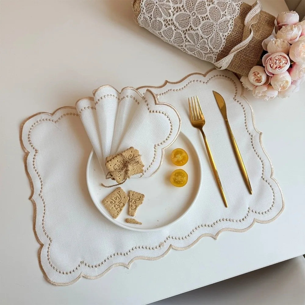 New Vintage Placemat Napkins Embroidered Fabric Imitation Cotton Linen Decorative Table Mat Washable French Lace Table Place Mat