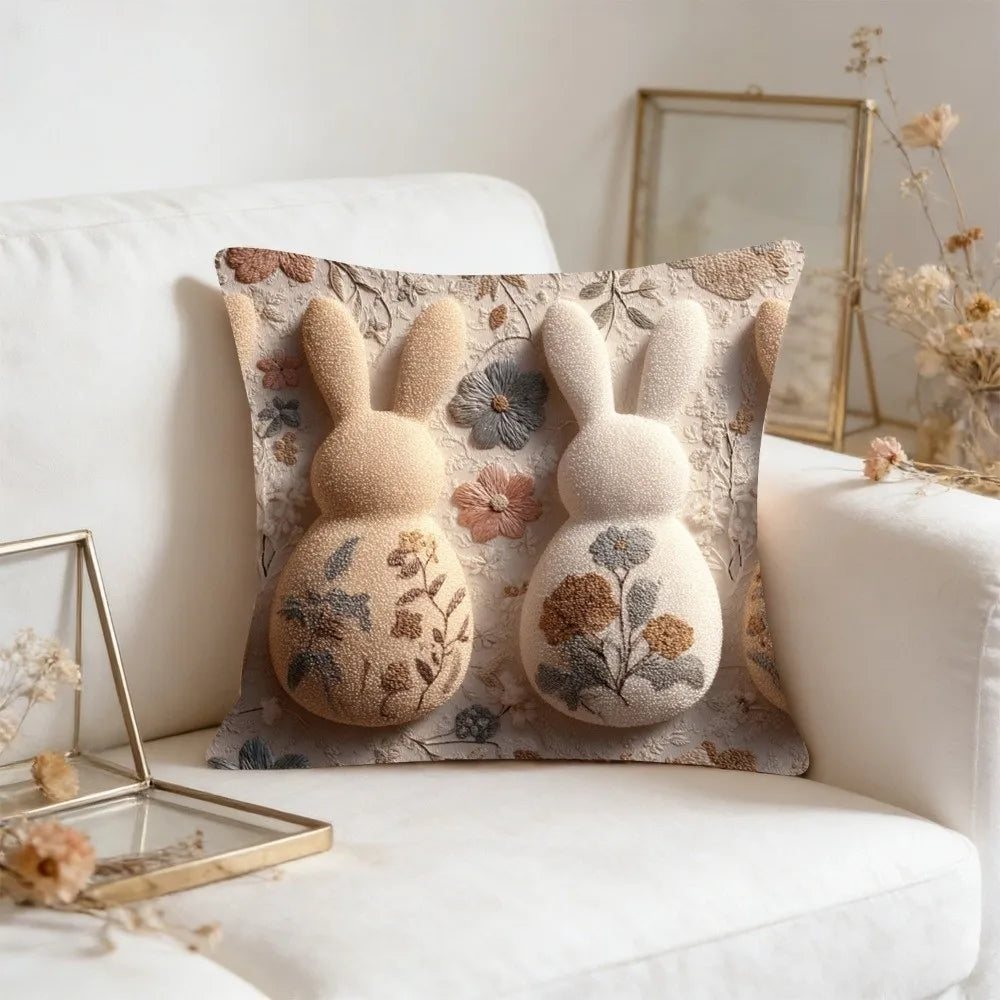 Cartoon Easter Pillow Cover 2D Flat Easter Theme Throw Pillow Cover Animal Print Skin Friendly Bunny Cushion Cover Bedroom