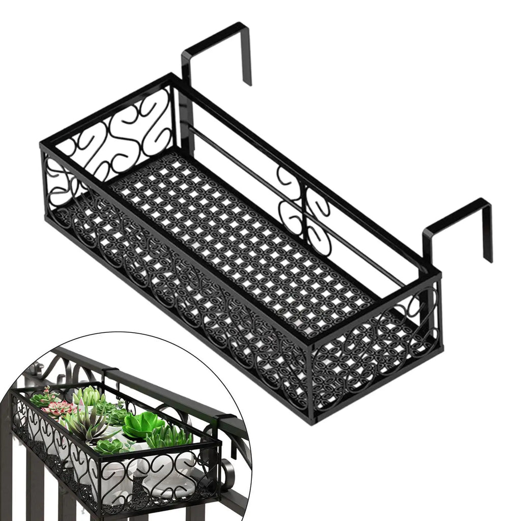 Hanging Railing Planter Shelf Basket Plant Railing Shelf Iron with Hooks Patio Railing Shelf for Patio Outdoor Decoration