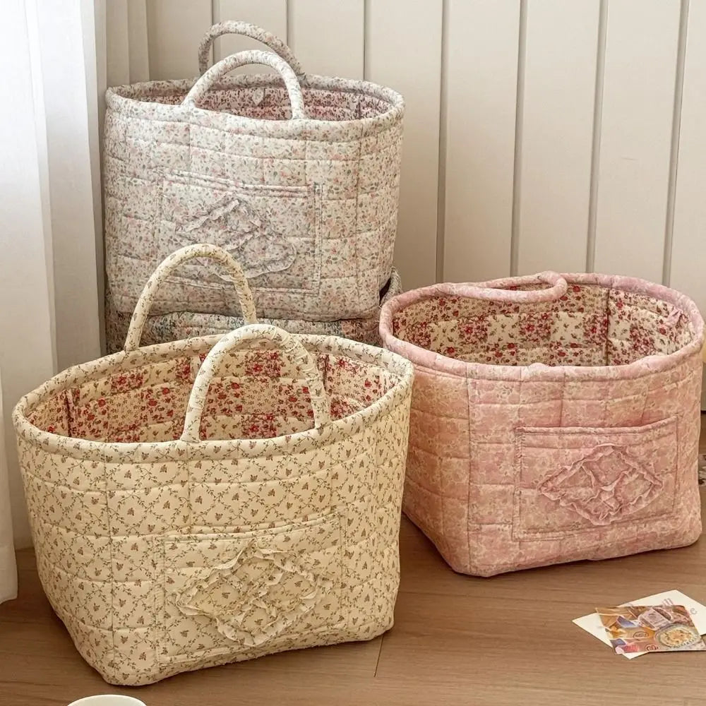 Pastoral Style Fabric Storage Baskets Large Capacity INS Foldable Laundry Hampers Stackable Organizing Frame Storage Bin