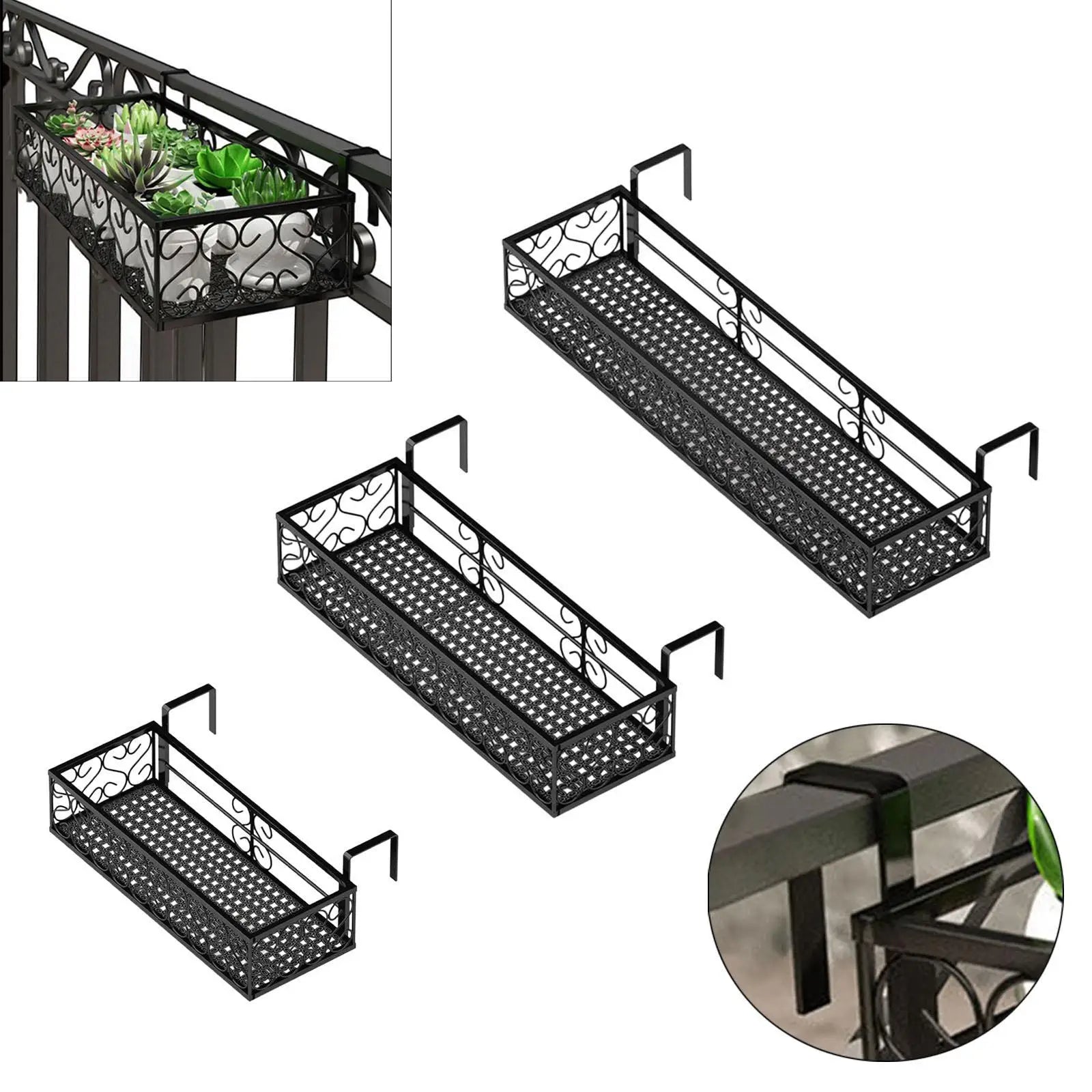 Hanging Railing Planter Shelf Basket Plant Railing Shelf Iron with Hooks Patio Railing Shelf for Patio Outdoor Decoration
