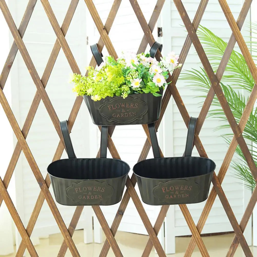 Over Fence Planters Metal Hanging Flower Pots Railing Fence Planters with Detachable Hooks for Garden Fence Home Balcony Terrace