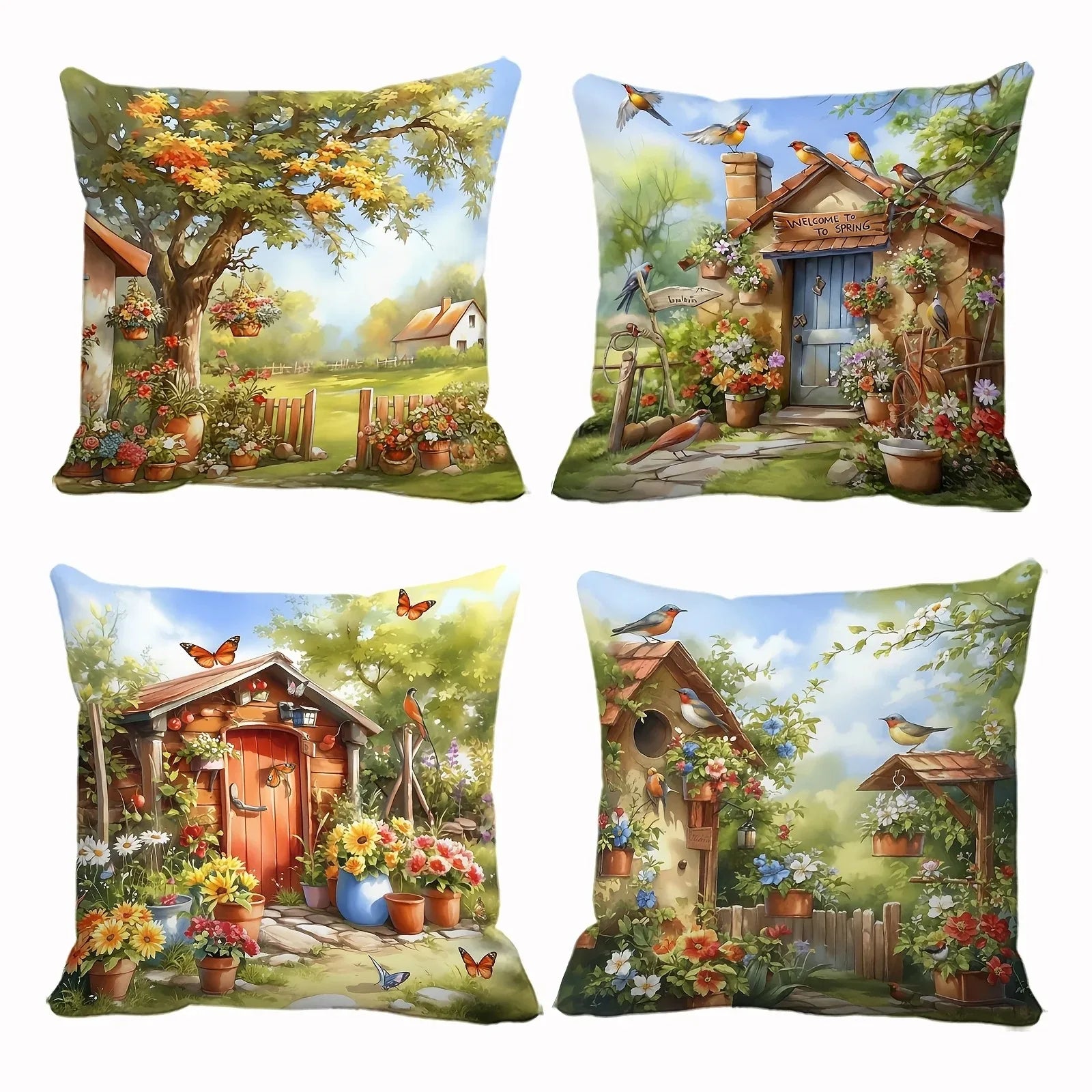 Home Decor Spring Garden Scene Pillow Covers Pattern Cushion Cover Suitable For Sofa Bedroom Car Pillow Cover
