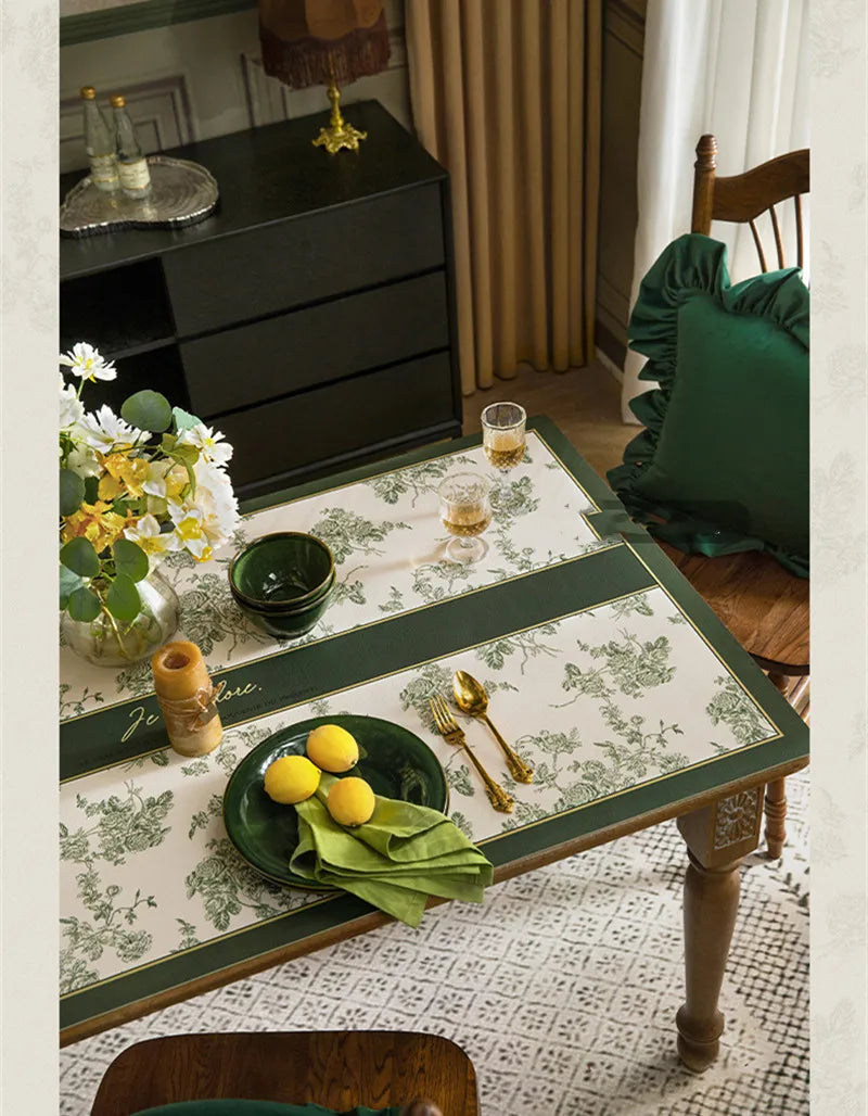 French Leather Placemats for Dining Table,Non-Slip Place Mats,Home Kitchen,Waterproof,Heat Resistant,Insulation Protector,Green