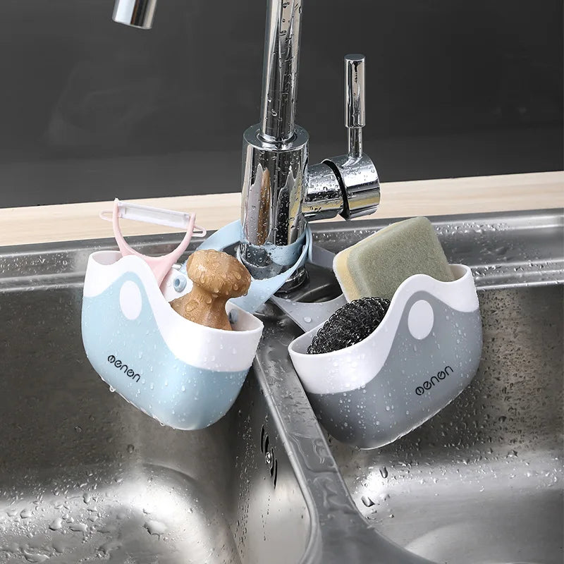 Home Storage Drain Basket Kitchen Sink Holder Sponge Basket Storage Adjustable Soap Shelf Hanging Drain Basket Faucet Shelf
