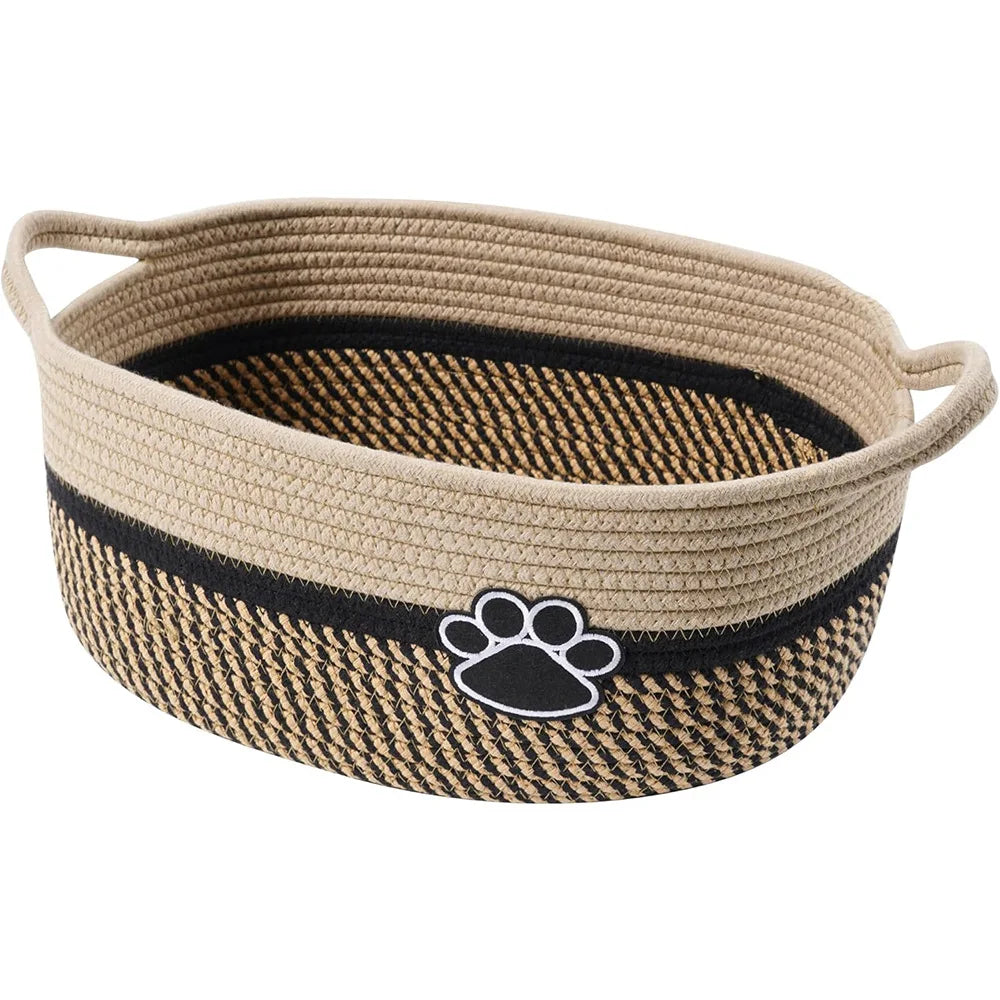 Woven Baskets for Organizing Rope Storage Basket with Handle Cute Cotton Basket for Gift Dog Toy Storage Bins for Toy Organizer